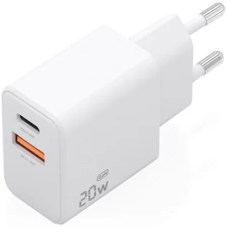 Aisens Cargador GaN 20W con USB-C PD 3.0 y USB-A QC 3.0 Blanco Aisens Cargador GaN 20W con USB-C PD 3.0 y USB-A QC 3.0 Blanco